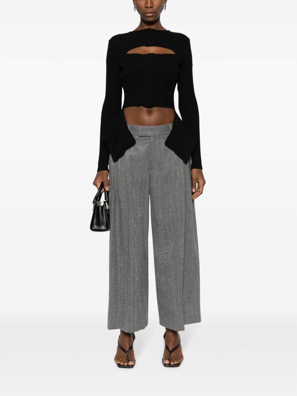 Grey tailored cropped trousers - women